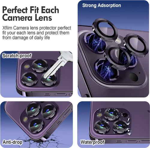 Vista 3 de Protector de lente de cámara Bling para iPhone 14 Pro/14 Pro Max, dureza 9H a prueba de rayones, protector de anillo individual de metal, accesorios