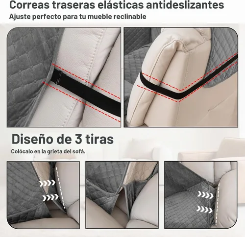 Vista 5 de Fundas para sofá reclinable, 100% impermeables, de terciopelo en forma de L, para sofás y mascotas, lavables, antideslizantes, con bolsillos
