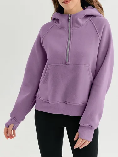Vista 6 de AUTOMET Sudaderas con media cremallera, sudaderas cortas con capucha de forro polar para mujer, sudadera con cremallera de un cuarto, trajes