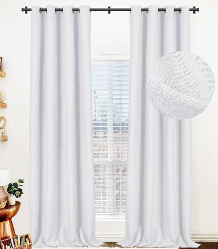 Vista 35 de Cortinas opacas de lino para dormitorio de 45 pulgadas de largo, cortinas beige con ojales para sala de estar, cortinas de oscurecimiento