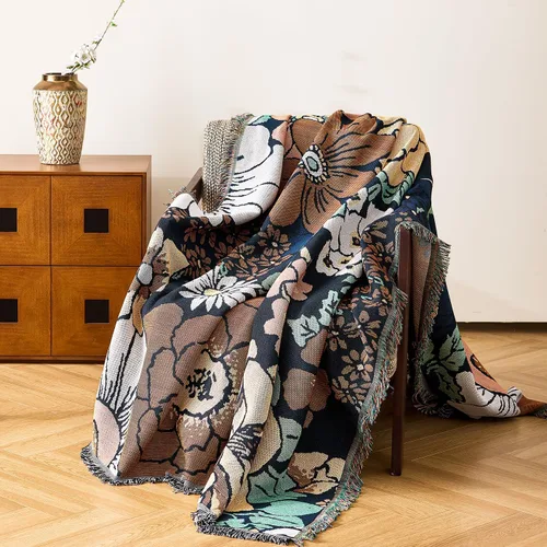 Vista 10 de VANJOROY Cobija fina bohemia, 100% algodón tejido a mano sudoccidental con decoración floral de granja reversible, cobija para todas las estaciones