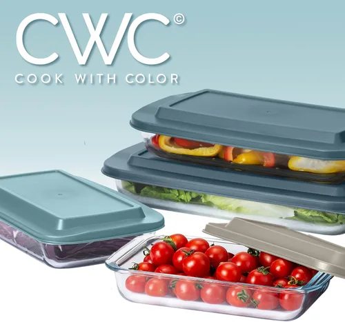 Vista 9 de COOK WITH COLOR - Juego de 8 piezas de refractarios profundos de vidrio con tapas de plástico, para hornear y almacenar alimentos, aptos para Azul