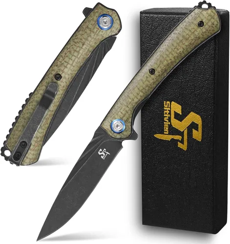 Vista 10 de Sitivien ST144 - Cuchillo plegable, hoja de acero 14C28N, cuchillo de bolsillo con mango G10 para acampar EDC al aire libre, supervivencia