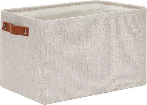 Vista 52 de DULLEMELO Cesta de almacenamiento pequeña para estantes, pequeña cesta plegable de tela rectangular para estantes, armarios, guardería, hogar Beige