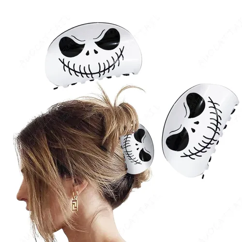 Vista 3 de Paquete de 2 pinzas para el cabello de Halloween, diseño de calabaza y diablo, dientes medianos de doble fila para mujeres, clip de mandíbula