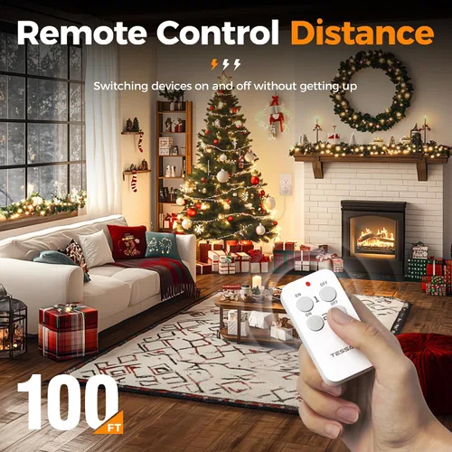 Vista 2 de TESSAN - Enchufe de salida con control remoto, kit de interruptor de luz inalámbrico TESSAN con rango RF de 100 pies, interruptor