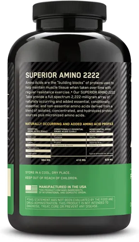 Vista 10 de Optimum Nutrition Superior Amino 2222 Tablets, Complete EAAs, 160 Ct