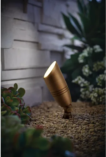 Vista 2 de H&A Foco de paisaje de latón macizo para exteriores, luces LED de paisaje de 12 V de bajo voltaje con pico de tierra para exteriores (6 paquetes)