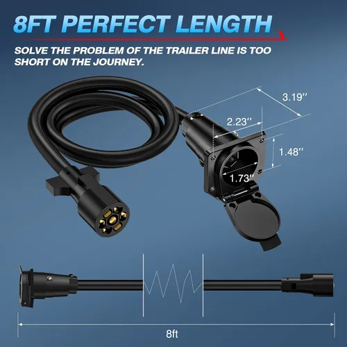 Vista 6 de MICTUNING Cable de extensión de enchufe de remolque de 7 vías - Cable conector de cableado de remolque de 7 hojas 8 pies 10-14 AWG