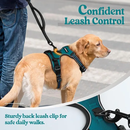 Vista 2 de Dog Harness, No Pull Large, Release on Neck, Front Back Clips Dog Vest Harness Reflective Adjustable Padded,for Outdoor Walking Training(L,Black)