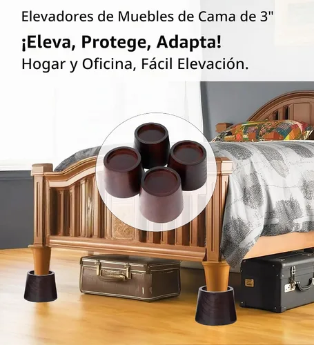 Vista 6 de Elevadores de cama de madera de pino de alta calidad, elevadores resistentes de 3 pulgadas para soporte resistente y decoración mejorada