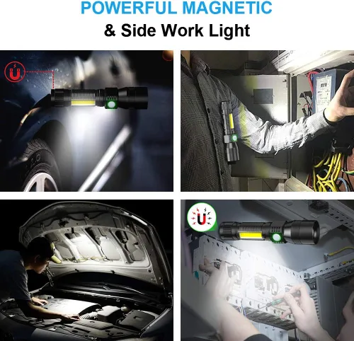 Vista 2 de Linterna UV de luz negra, linterna recargable USB con base magnética, luz alta, luz lateral, 7 modos, zoomable, resistente al agua - Linterna LED