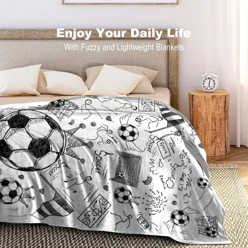 Vista 6 de Manta de fútbol para fanáticos del deporte, acogedoras mantas y mantas de fútbol de felpa única y divertida decoración temática de fútbol
