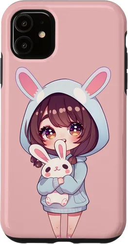 Vista 8 de Anime Girl With Bunny Kawaii Easter Japanese Otaku Girl Case for iPhone 16