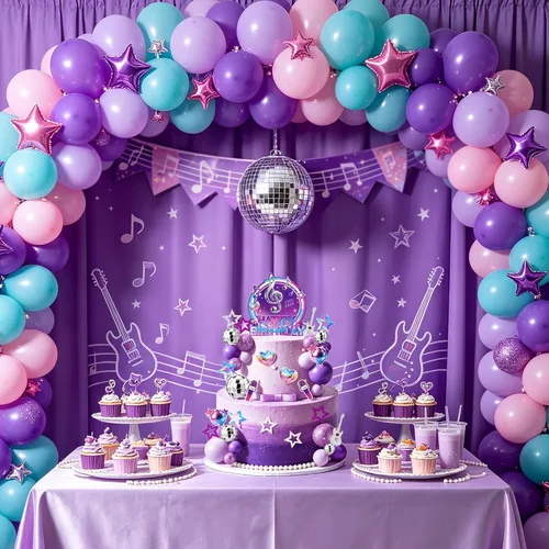 Vista 3 de 38 adornos morados para tartas musicales, disco y bola morada, papel, guitarra, micrófono, decoración de pastel de estrellas para Kpop, suministros