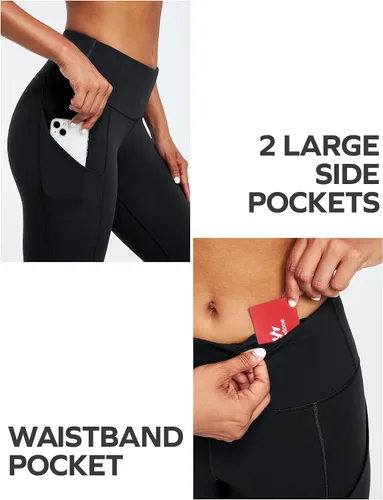 Vista 4 de Ewedoos - Leggings con bolsillos para mujer, de talle alto, pantalones de yoga, pantalones de entrenamiento, con levantamiento de glúteos