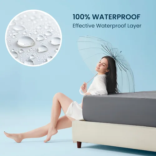Vista 4 de Sleep Zone Protector de colchón refrescante individual, almohadilla de ropa de cama impermeable para personas que duermen con calor, cubrecolchón