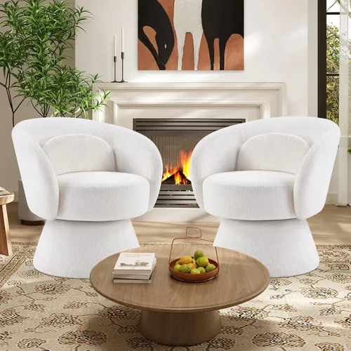 Vista 9 de IOMOR Silla giratoria de tocador con diseño de barril, silla moderna de mediados de siglo para sala de estar, dormitorio, espacios pequeños, silla