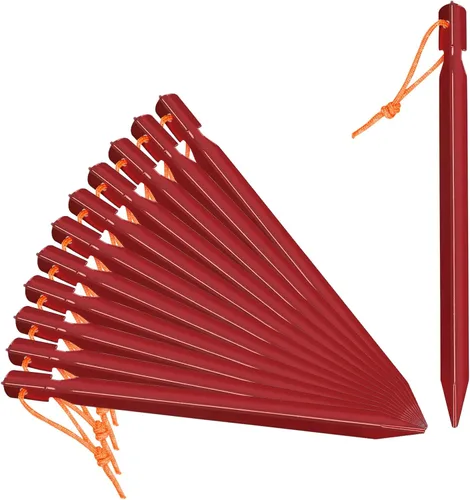 Vista 10 de Grassman Paquete de 12 estacas para tienda de campaña, estacas de aluminio 7075, clavijas de tierra ligeras y resistentes, estacas de metal Naranja