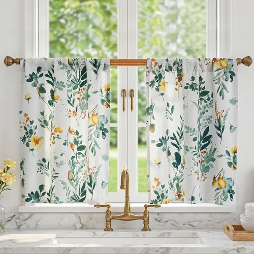 Vista 31 de MYSKY HOME Cortinas florales para puerta francesa de 40 pulgadas de largo, juego de 2 cortinas opacas de privacidad con bolsillo para barra A-verde