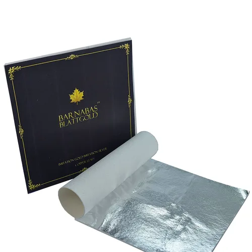 Vista 3 de Barnabas Blattgold Hoja de plata de imitación, patente de transferencia [25 hojas, 5.5 pulgadas], hoja de lámina de metal para pintura, artes