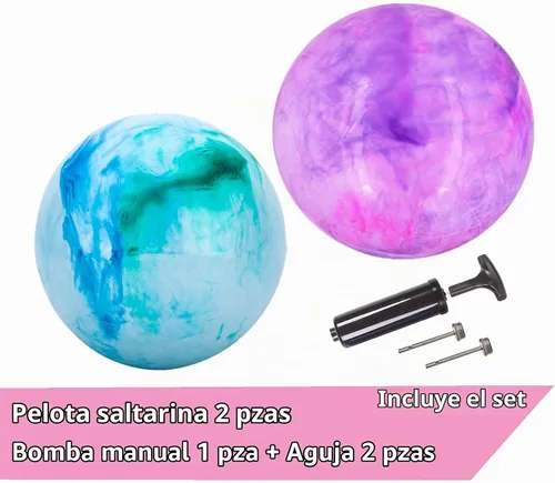 Vista 2 de Pelotas hinchables marmoleadas, juego de 2 bolas inflables grandes con bomba de aire manual y 2 puntas de cabeza