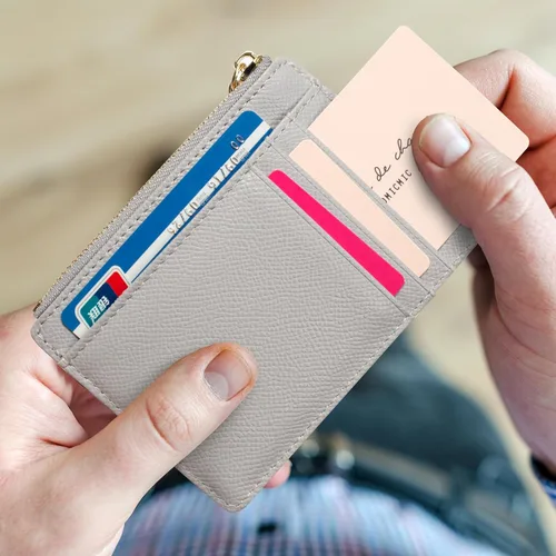 Vista 91 de Tarjetero delgado con bloqueo RFID, billetera de bolsillo pequeño, con cremallera Keychian para monedero, monedero y tarjetero para mujeres y hombres