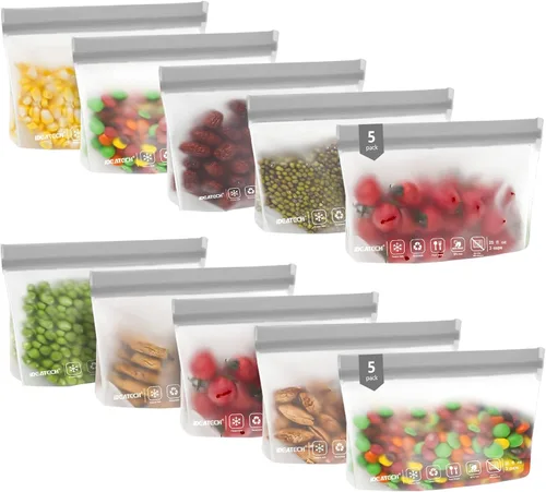Vista 20 de IDEATECH Bolsas para congelador de cuarto de galón, sin BPA, PEVA, reutilizables, para bocadillos, bolsas de comida de tamaño de cuarto de galón Gris