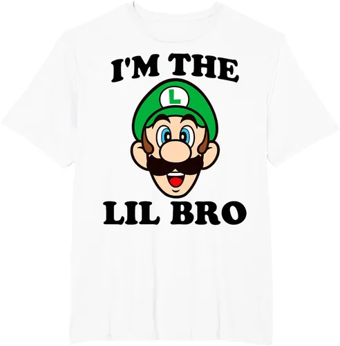 Vista 6 de Super Mario Camiseta de retrato Luigi I'm The Lil Bro, Blanco