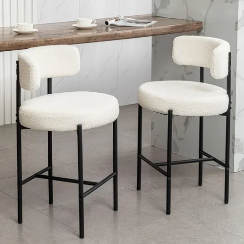 Vista 11 de Canxkun Taburetes de Bar Boucle Juego de 2, 24" Taburetes de Mostrador Modernos con Respaldos, Taburetes de Bar Tapizados para Isla de Cocina, Bar