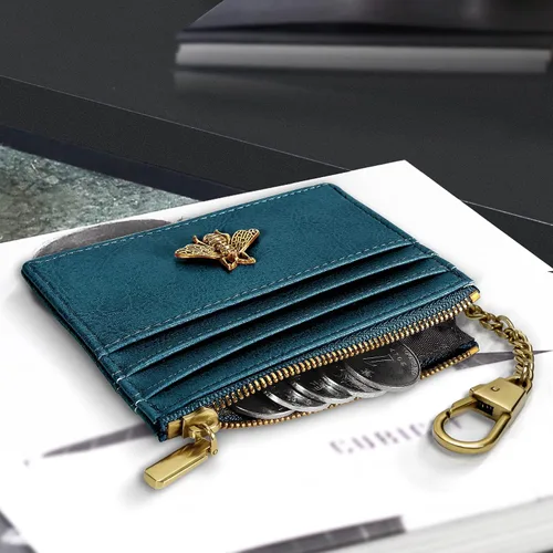 Vista 60 de SEAVILIA Tarjetero llavero cartera para mujer con ventana de identificación RFID monedero regalo abeja delgada minimalista pequeña cartera