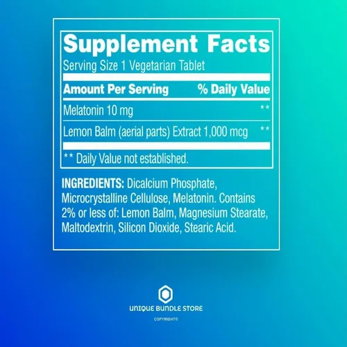 Vista 3 de Unique Bundle Store Spring Valley - Melatonina de 10 mg, 120 tabletas con extracto de bálsamo de limón, suplemento dietético para el sueño y apoyo