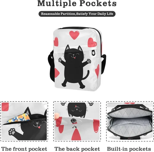 Vista 2 de Bolso de mensajero de salto de gato negro para mujeres y hombres, bolso cruzado para colgar al hombro, bolso cruzado pequeño para conciertos