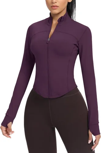 Vista 61 de AVGO Chaquetas de entrenamiento recortadas para mujer, con cremallera, ajustadas, atléticas, con agujeros para el pulgar