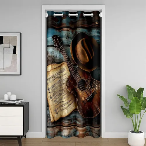 Vista 35 de Castle Fairy Cowboy Boots Door Curtain for Doorways Privacy Bohemia Musical Guitar Doorway Curtain Western Rustic Cowgirl All Season Blackout
