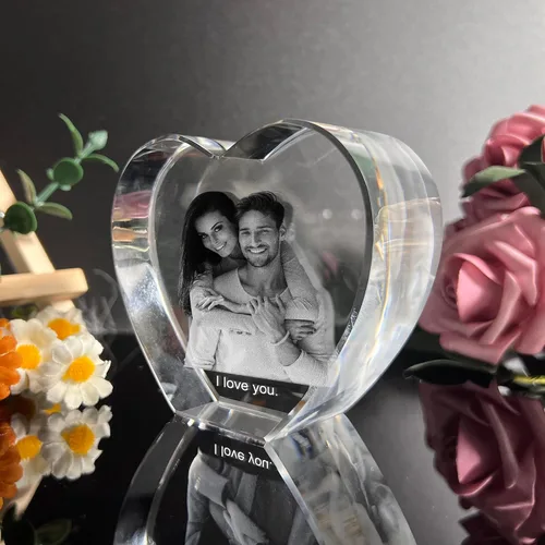 Vista 2 de Cubo de fotos de cristal personalizado, grabado 2D/3D opcional, regalos de cristal personalizados con tu propia foto, día de San Valentín