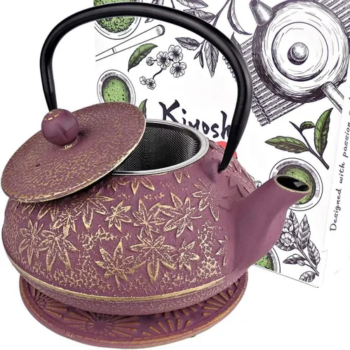 Vista 9 de Juego de 3 teteras japonesas de hierro fundido de gran capacidad de 40 onzas con salvamanteles e infusor de té de hojas sueltas, tetera de hierro