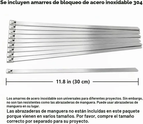 Vista 4 de Kit ARTR Titanium para envolver el cabezal del escape (6 piezas) Fibra de lava, 10 lazos de bloqueo de acero inoxidable de 11.8 pulgadas