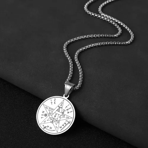 Vista 5 de HZMAN Collar con colgante de pentagrama hebreo de acero inoxidable con tetragrammatón y cadena de 217in