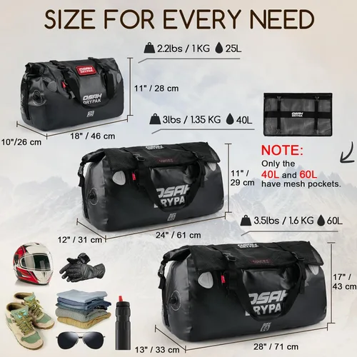 Vista 2 de OSAH DRYPAK Bolsa de lona impermeable – Bolsa seca para motocicleta con gran espacio de almacenamiento, bolsas de equipaje impermeables con bolsillo