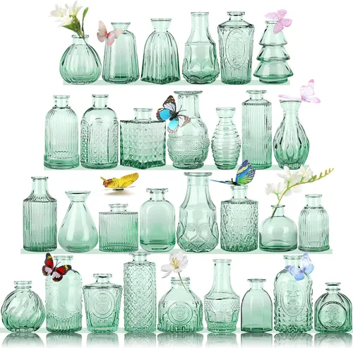 Vista 15 de Jarrones de Vidrio para Capullos en Juego a Granel de 30 Piezas, Pequeños Jarrones de Vidrio para Flores como Centros de Mesa de Boda para Mesas