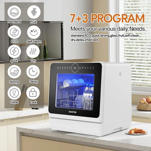 Vista 10 de Lavavajillas portátiles para acampar y hogar con tanque de agua de 5 litros, manguera, luz LED, 10 programas de lavado, modo de cuidado del bebé