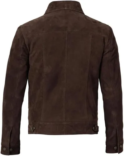 Vista 4 de Blingsoul Brown Suede Jacket Men - Chaqueta de piel de cordero real negra para hombres
