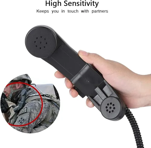 Vista 3 de Qiilu Micrófono de hombro PTT, 0.138 in Plug Handheld Speaker Mic HiFi Sound Shoulder o Handheld Retro Teléfono Auricular (negro)