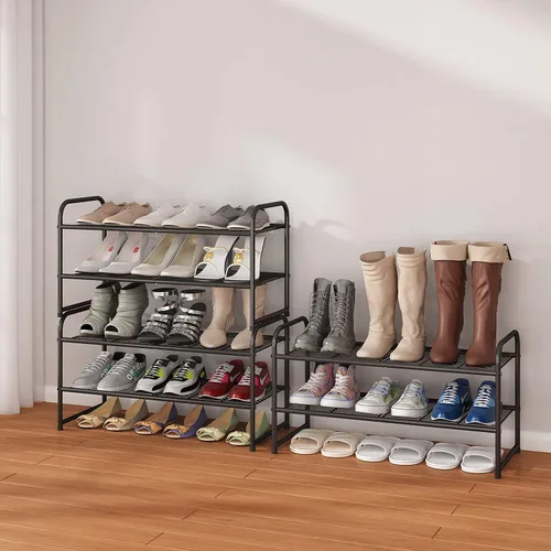 Vista 6 de Simple Trending - Zapatero apilable de 2 niveles, organizador de almacenamiento para zapatos de metal, negro