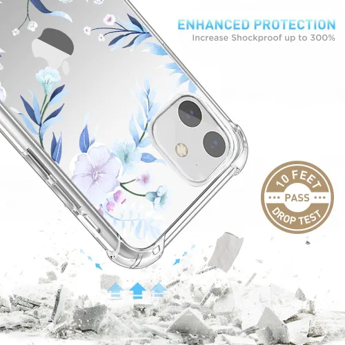 Vista 4 de Funda para iPhone 11 con protector de pantalla, diseño floral transparente para mujer, a prueba de golpes, suave, 6.1 pulgadas (hibisco)