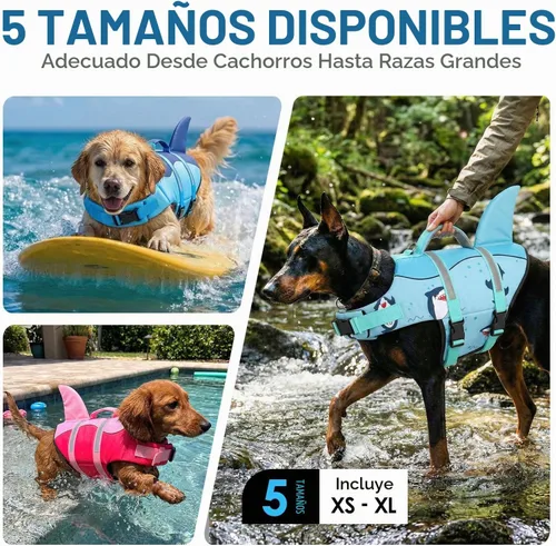 Vista 7 de AOFITEE - Chaleco salvavidas para perros pequeños, con tiburón, para nadar Tiburón Verde Vizcaya
