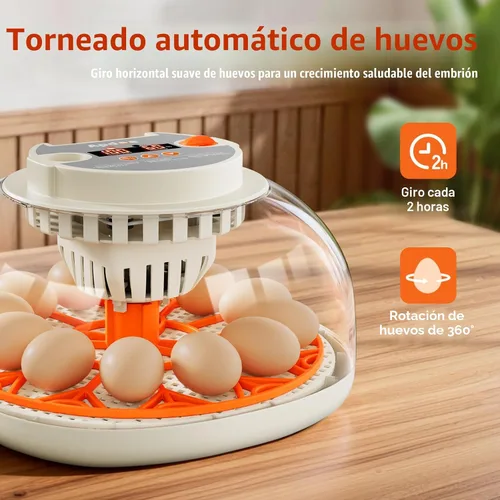 Vista 3 de Incubadora de huevos con control de temperatura y humedad, girador automático de huevos, ovoscopio, recarga de botella de agua externa, ventilación