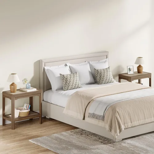 Vista 9 de Eclatara Mesitas de noche de ratán, mesa auxiliar de 2 niveles para dormitorio, mesa auxiliar de polígono decorativa para espacios pequeños, mesa