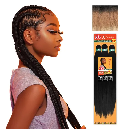 Vista 43 de Sensationnel X-Pression - Trenzas sintéticas prestiradas, 3 unidades, 58 pulgadas, negro azabache 1 Cabello trenzado, Kanekalon, ignífugo